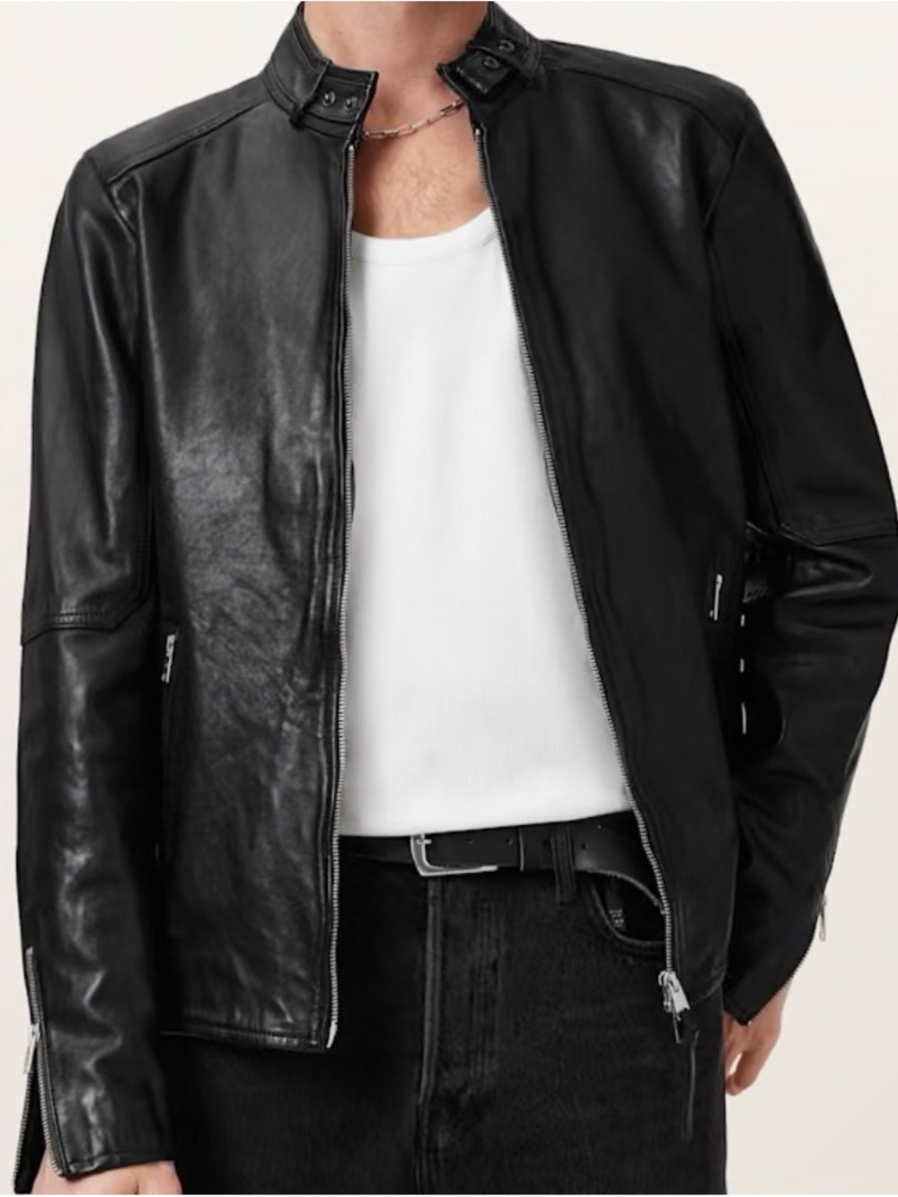 All Saints Cora Black Leather Motorcycle Jacket - Picture 3 of 10